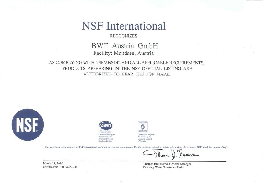 北美NSF认证证书